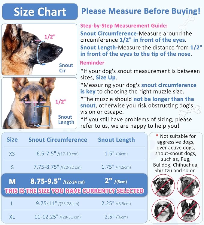 LUCKYPAW Soft Muzzle for Medium Large Sized Dogs Beagle Labrador German Shepherds, Dog Muzzle to Prevent Biting Chewing, Adjustable Breathable Mouth Guard for Grooming Walking Training(Black, M)