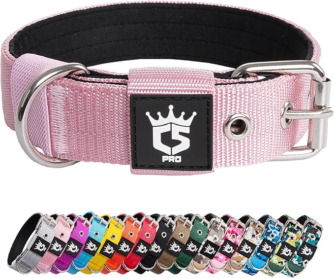 TSPRO Tactical Dog Collar 1.25 Inch Wide Thick Dog Collars with Heavy Duty Metal Buckle, Durable, Strong, Adjustable for Small Dogs (Pink S)