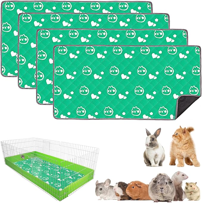4 Pack Guinea Pig Bedding - Washable Guinea Pig Liners for Midwest Cage, Waterproof Reusable Pee Pads Super Absorbent Mats for Small Animals Pet Rabbit Bunny Hamster Rat (Green, 48 x 24 Inch)