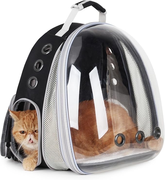 Lollimeow Cat Carrier Backpack, Bubble Expandable Backpack Carrier, Pets and Small Dogs,Airline-Approved, Designed for Travel, Hiking, Walking & Outdoor Use (Front Expandable-Black)