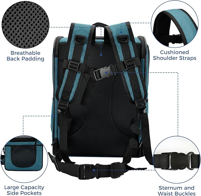 Apollo Walker Dog & Cat Carrier Backpack for 4-15lb Pets - Ventilated Safe Design with Padded Back Support, Breathable Mesh Pet Backpack for Hiking, Travel, Outdoor (Teal)