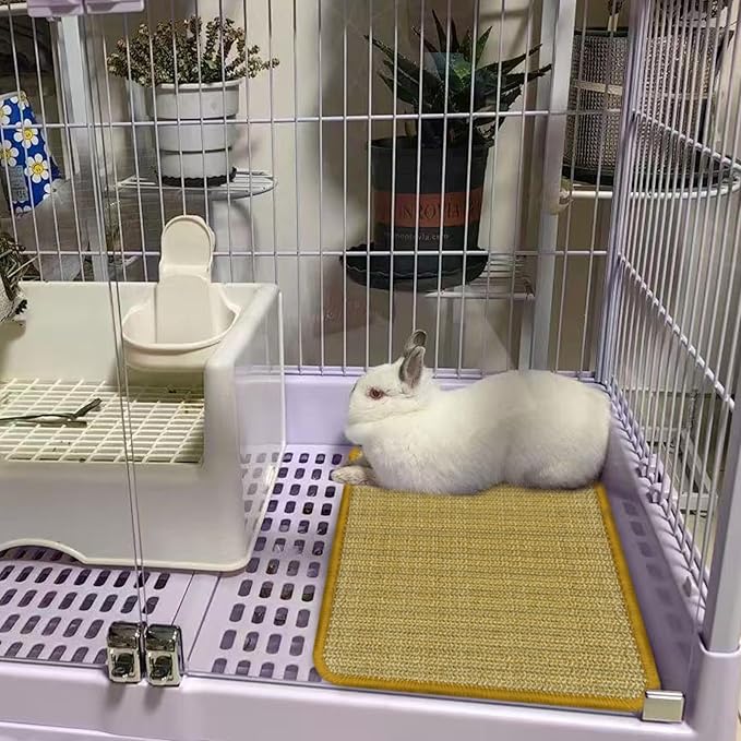 DYAUS Rabbit Scratching Pad, Sisal Bunny Scratch Pad, Natural Rabbit Foraging Mats for Cages, Indoor Bunny Toys Accessories for Bedding Biting Sleeping Resting (2PCS, 16x12in)