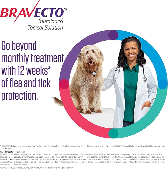 BRAVECTO Topical Solution for Dogs, Flea & Tick, 12 Week Supply, >22-44 lbs., Green Box