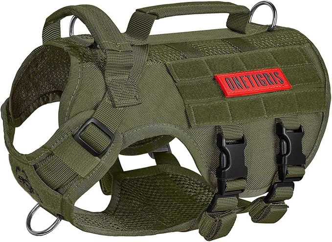 OneTigris Tactical Dog Harness for Small Dogs, No Pull Small Dog Vest Harness Breathable Military Dogs Molle Vests with Handles, Harness for Walking Hiking Training (Green, XS)