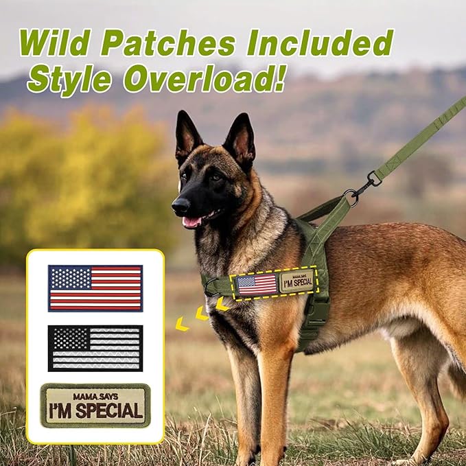Forestpaw No Pull Dog Harness - Soft Flannel Padded Tactical Dog Vest Harness with Quick Release Buckle, Adjustable Reflective Pet Harness for Medium Dogs Walking Training,Green M