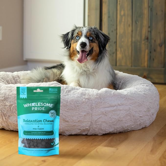Wholesome Pride Calming Supplement for Dogs - 90 Soft Chews - Natural Anxiety Relief, Separation & Noise Stress Support with Herbal Ingredients, No Melatonin, Non-Drowsy
