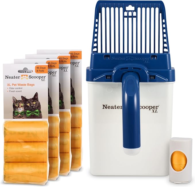 Neater Pet Brands Neater Scooper XL Cat Litter Scoop, 195 Refill Bags – Extra-Large Capacity Mess-Free Cat Litter Scooper with Bag for Large & Multiple Cats, Spill-Proof Litter Box Scooper with Holder