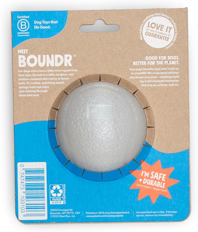 WEST PAW Boundr Ball Dog Fetch Toy – Bouncing Toys for Dogs, Fetch, Catch, Chewing, Play – Floatable, Recyclable Balls – Large Glow in The Dark