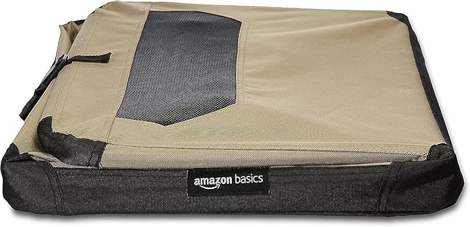 Amazon Basics 2 Door Foldable and Portable Travel Pet Kennel for Cat, Dog, Rabbit, 26 inch, Tan, S 26" x 18" x 18"