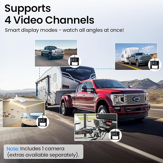 RV Backup Camera, Vehicle Backup Camera with AI Detection, 1080P Backup Cameras, 7'' Waterproof Wireless Backup Camera with DVR Recording & Night Vision for Car, Van, SUV, Truck, Trailer
