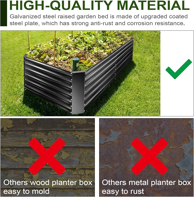 EDOSTORY Metal Raised Bed Garden Bed Kit, 8x4x2ft Tall Galvanized Planter Raised Garden Boxes Outdoor, Large Metal Raised Garden Beds for Flowers, Vegetables, Herbs