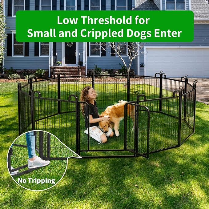 Dog Playpen Outdoor 12 Panels Heavy Duty Dog Fence 32" Height Anti-Rust with Doors Portable for RV Camping Yard, Total 27FT, 58 Sq.ft, Snowy Black