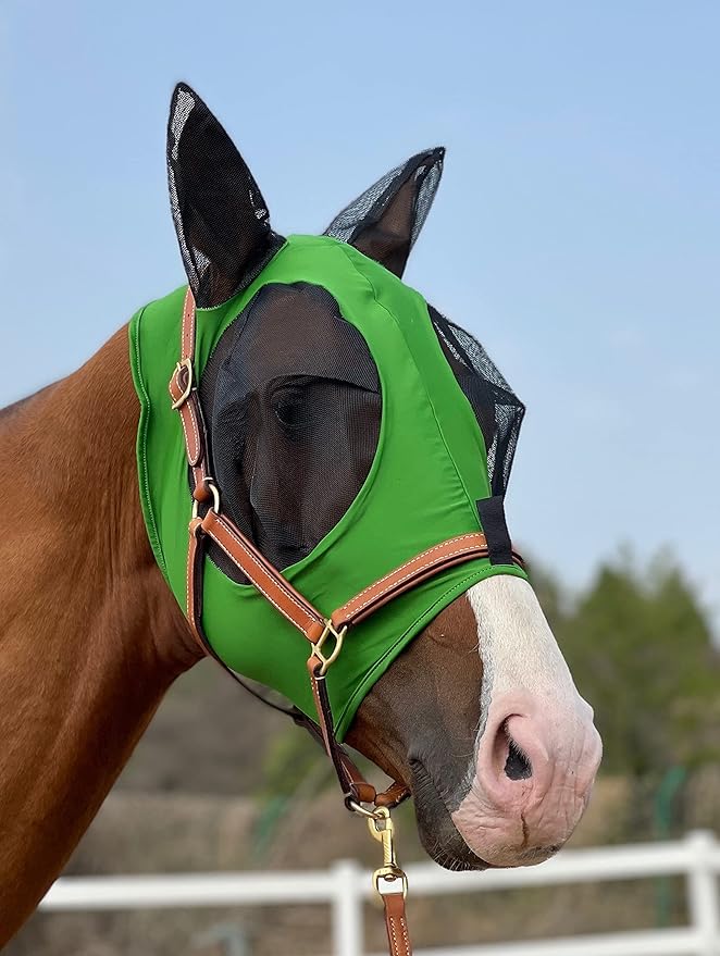 Horse Fly Mask Super Comfort Horse Fly Mask Elasticity Fly Mask with Ears We Only Make Products That Horses Like… (Hunter Green, M)
