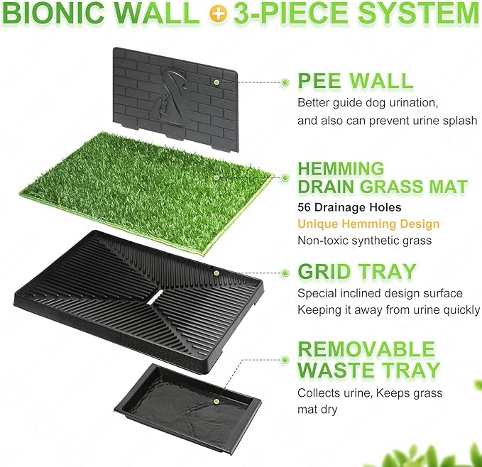 Hompet Dog Grass Pad with Tray Large, Puppy Turf Potty Reusable Training Pads with Pee Baffle, Artificial Grass Patch for Indoor and Outdoor Use, Ideal for Small and Medium Dogs (30"×20")
