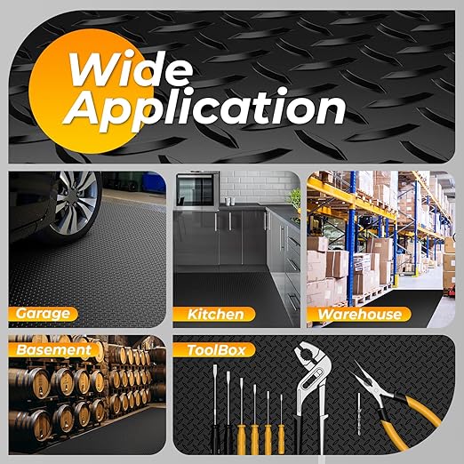 7.8 x 20 FT Garage Floor Mat, 2.8mm Thickness Diamond Plate Vinyl Garage Flooring Roll for Under Car, Large Size 156 SQFT for Large SUVs, MPV, Pickup Truck, Black