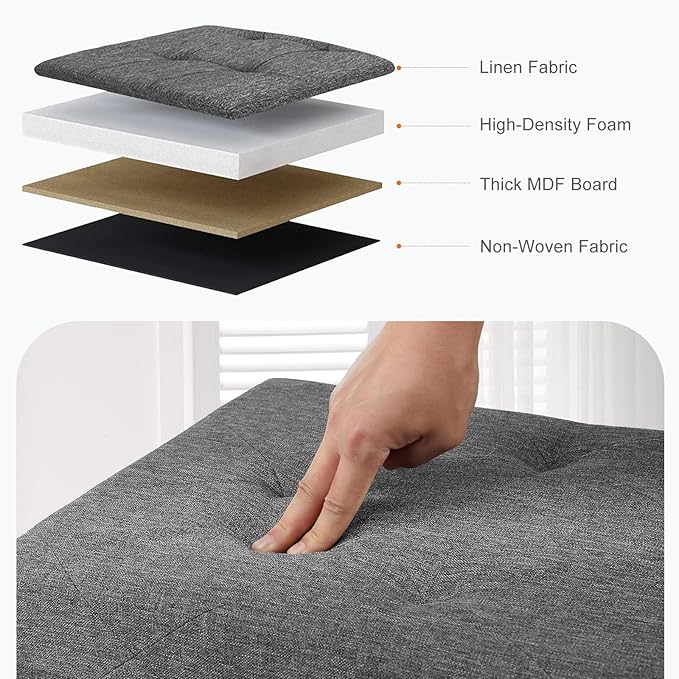 Sweetcrispy 43in Foldable Storage Ottoman Bench, Foot Rest Stool Storage Chest with Padded Seat, End of Bed Bedroom Bench for Living Room, Support 660lbs, Dawn Grey