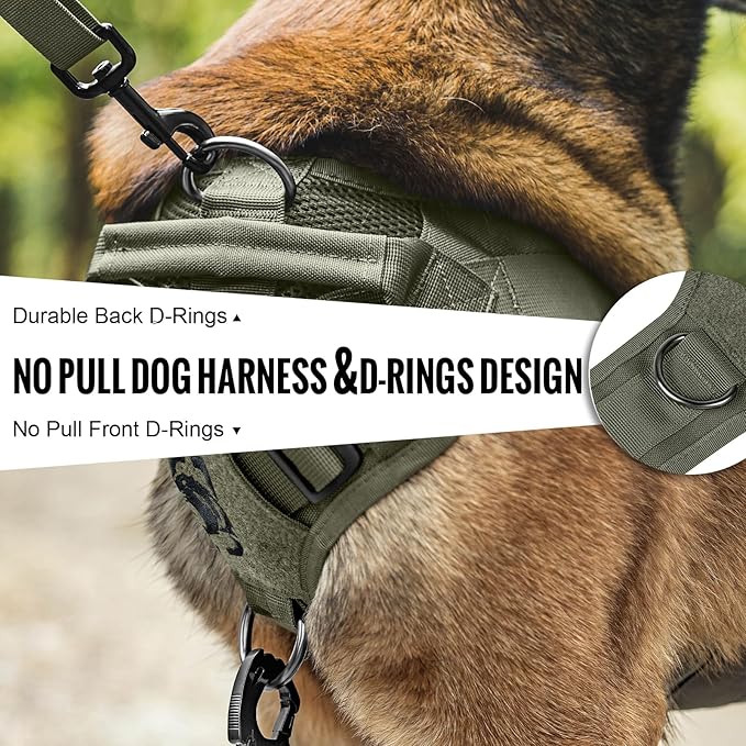 OneTigris No Pull Tactical Dog Mesh Harness for Medium Dogs, Aire Mesh Breathable Military Dog Molle Vests with Handles, Service Dog Vest Harness for Walking Hiking Training Green