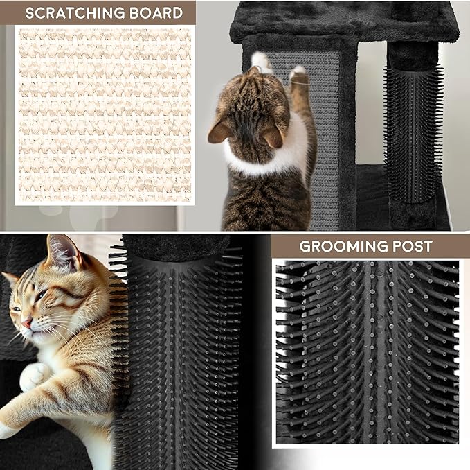 Large Cat Tree Tower for Large Cats, Cat Scratching Post, Self Grooming Post, Interactive Cat Toys, Oversized Perch and Basket, Heavy Duty 72", Black and Red
