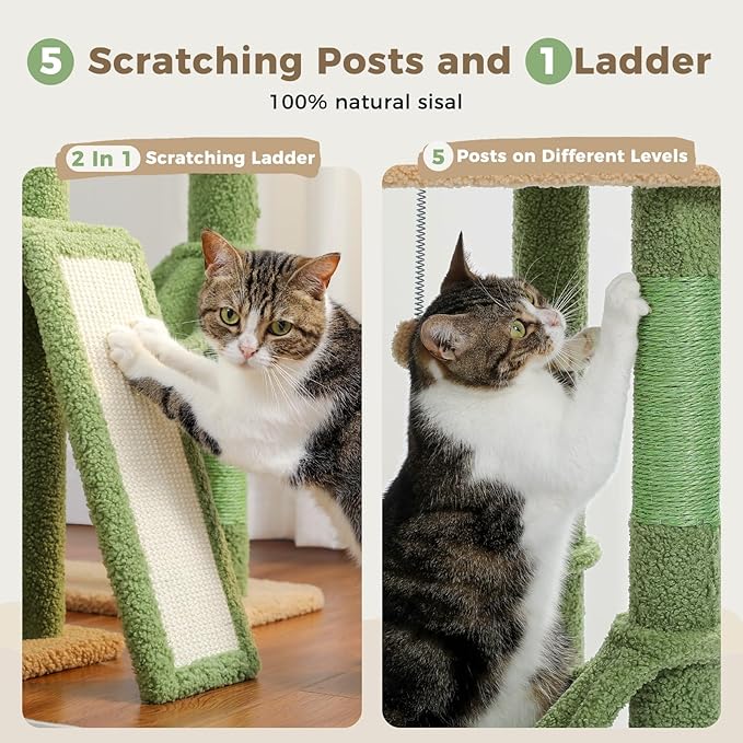 PAWZ Road Cactus Cat Tree Floor to Ceiling Cat Tower with Adjustable Height(85-112 Inches), 7 Tiers Climbing Activity Center with Cozy Hammocks, 5 Platforms and Scratching Posts for Indoor Cats