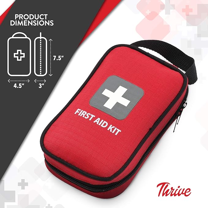 Thrive First Aid Safety Kit - 100-Piece Bag - Compact Waterproof Rip-Stop Nylon Pouch - Multi-Size Bandages, Antiseptic Wipes & Safety Pins for Car & Travel