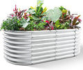 Land Guard Galvanized Raised Garden Bed, 8x4x2ft Planter Boxes Outdoor, Oval Larger Metal Planter Boxes for Vegetables, Fruits, Flowers (Silver)