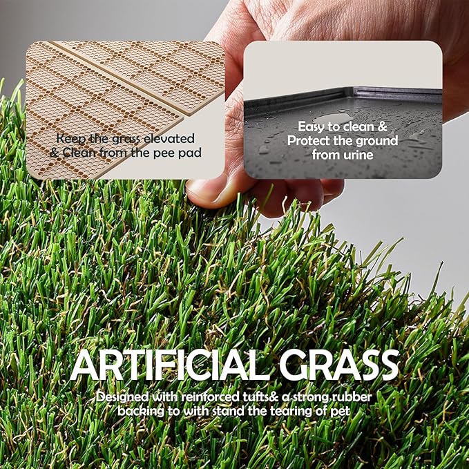 MEEXPAWS Dog Grass Pee Pads for Dogs with Tray | Extra Large 45×34 in | 2× Dog Artificial Grass Pads Replacement| Rapid Drainage | Indoor Litter Box | Hemmed Edge