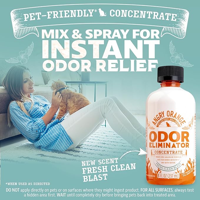 Angry Orange Pet Odor Eliminator Concentrate for Cat Urine and Smells - Fresh Scent - 8 oz (Makes 128 oz of Cleaner)