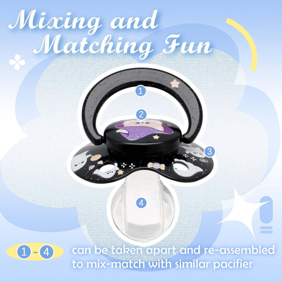 Halloween Big Adult-Size Pacifier: Cute Bear Binky for Anxiety Relief - Large Shield Paci with Case Black