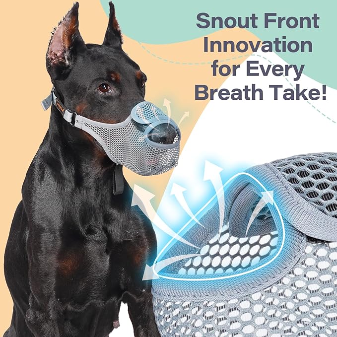 LUCKYPAW Dog Muzzle for Large Medium Small Dogs, Patented Mesh Muzzle to Prevent Biting Chewing Eating, Soft Mouth Guard with Front Opening Design for Drinking Panting(Grey, XXL)