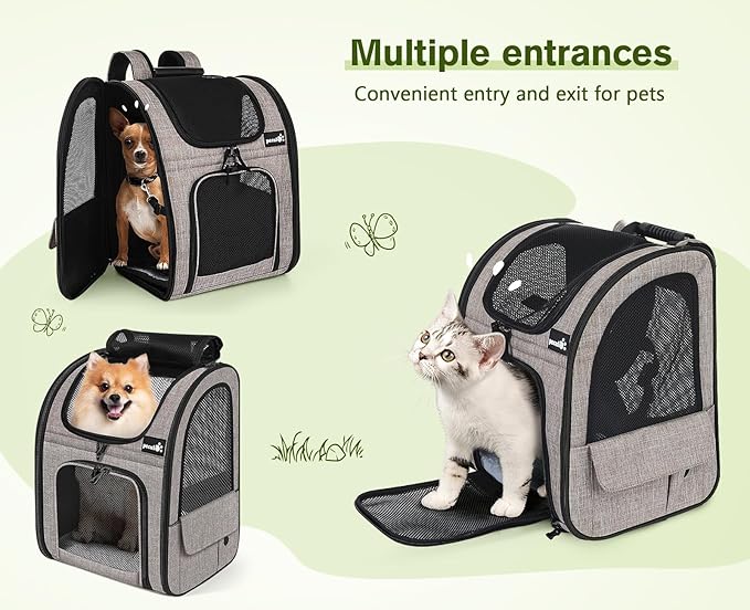 Pecute Pet Carrier Backpack, Large Cat Carrier Backpack, Expandable Cat Backpack with Breathable Mesh for Medium Large Cats, and Small Dogs, Dog Backpack Carrier for Travel Hiking Khaki