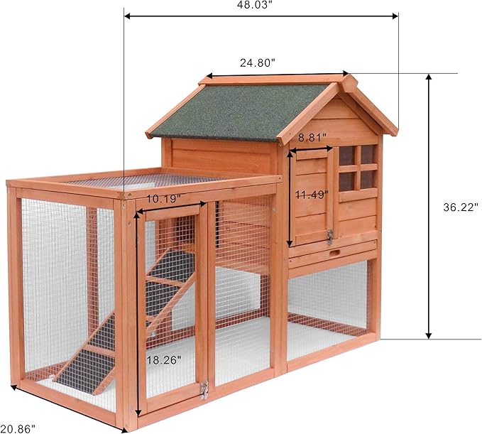 Rabbit Hutch Chicken Coop Kennel Easily Assembled 2 Story with Removable No Leak Tray Solid Fir Wood Weatherproof for Indoor Outdoor Pets