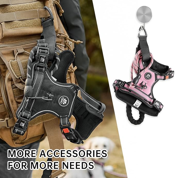 NESTROAD No Pull Dog Harness,Adjustable Oxford Medium Dog Harness with Leash,Reflective No-Choke Pet Vest Harness with Easy Control Soft Handle for Small Medium Large Dogs(M,Pink)