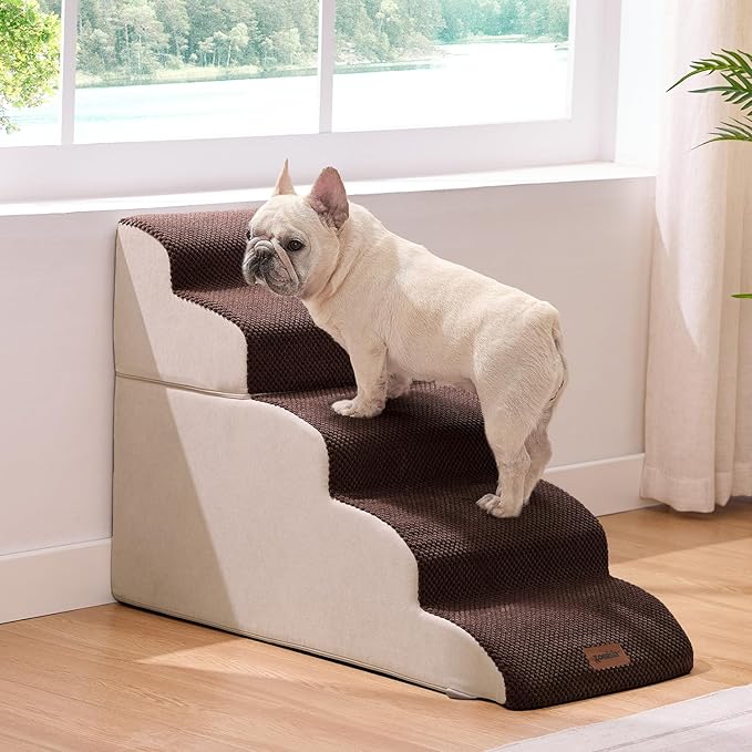 Dog Stairs for High Beds - Pet Stairs Ramp for Couch, 35D Foam Dog Steps for Small to Large Pets, with Non-Slip Bottom Brown, 5 Steps