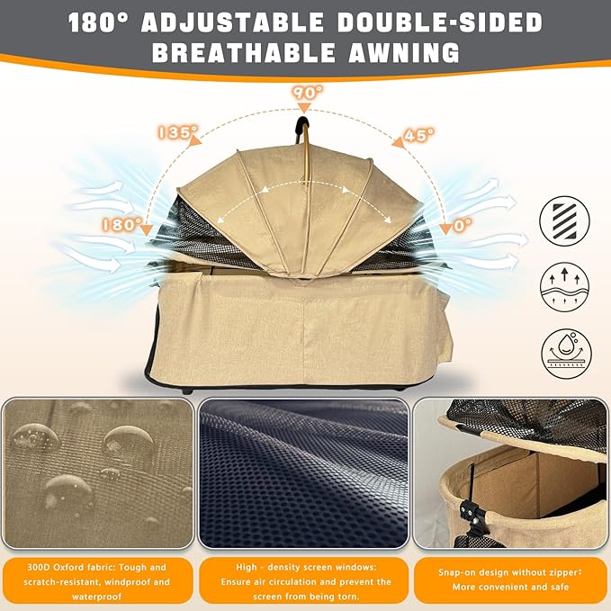 Pet Stroller for Small & Medium Dogs Cats up to 55 lbs 4-in-1 Foldable Travel Pet Stroller with Detachable Carrier Lightweight All-Terrain Spring Damping,Car Seat,Sun Canopy,Khaki