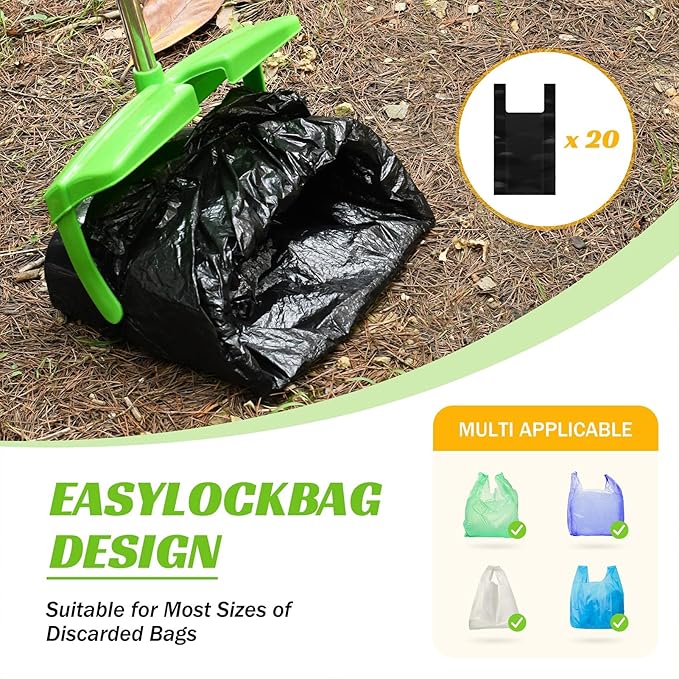 Pooper Scooper with Bag Attachment, 50 inches Long Handle Pooper Scooper, Poop Scooper for Dogs, Dog Poop Scooper for Yard, Pooper Scooper for Large Dogs Heavy Duty, Poop Scooper Bin & Rake