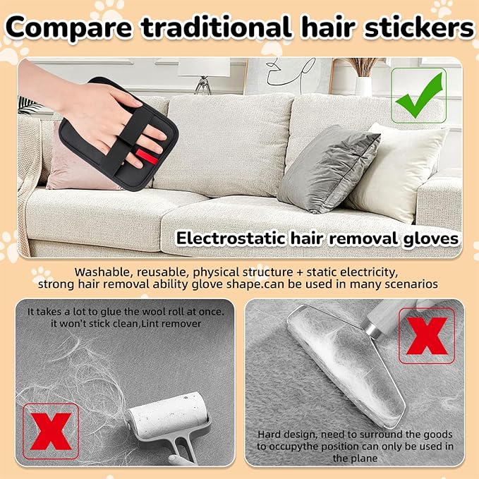 Pet Hair Remover, electrostatic pet Hair Removal Gloves, cat and Dog pet Hair Removal Tools, Suitable for Bed Sheets, Blankets, Clothes, Sofas, Multi-Functional Beauty Gloves -1 Piece