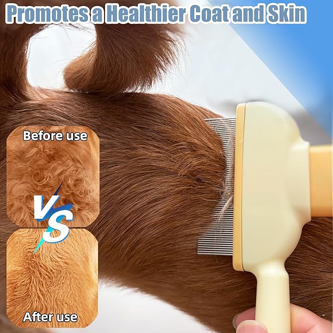 Flea Comb for Dogs and Cats with Release Button Fine Tooth Dog Comb for Grooming Massaging and Cleaning Remove Fleas Eggs Pet Hair Removal for Short and Long Hair 2 Pack
