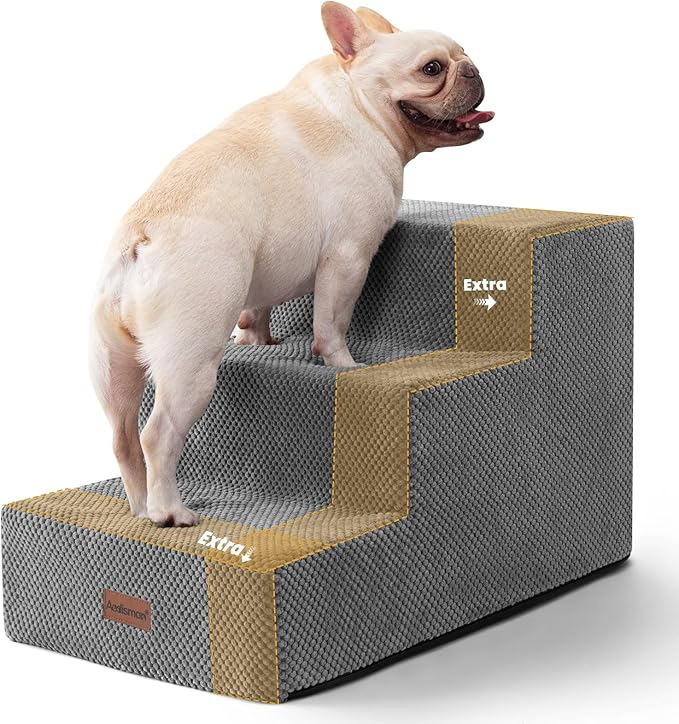 Dog Stairs for Small Dogs & Cats,3-Step Extra Wide Non-Slip Pet Steps for Couch Sofa and Chair,Grey,15.7" H