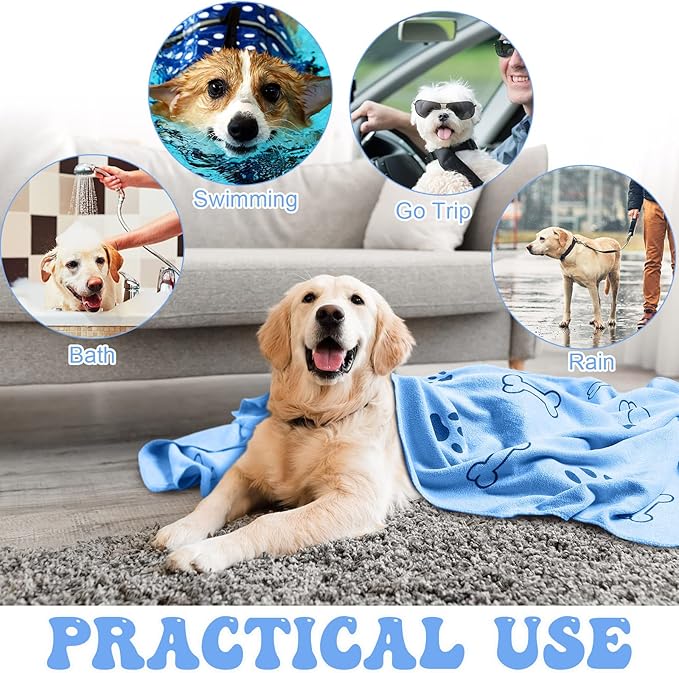 8 Pcs Dog Towels Pet Bath Drying Towels 55 x 28 Inches Large Absorbent Microfiber Quick Fast Drying Soft Beach for Lightweight Cat and Puppy Shower Essentials Cleaning Accessories(Blue)