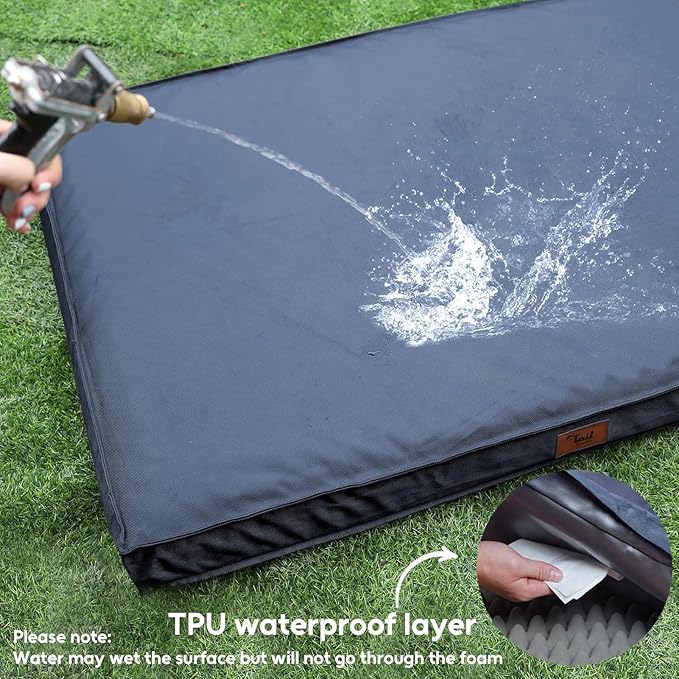 Outdoor Dog Bed for Small Dogs, Waterproof Dog Crate Bed for Small Dogs, Orthopedic Egg Crate Foam Puppy Beds with Washable and Removable Oxford Cover, Navy