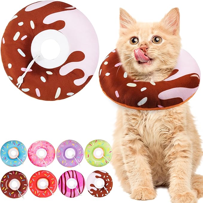 Cat Cone Collar Soft, Cute Cat Donut Collar After Surgery, Adjustable Kitten Recovery Cones to Stop Licking, Lightweight Neck Elizabethan Collars for Cats Kittens (Chocolate, Small)