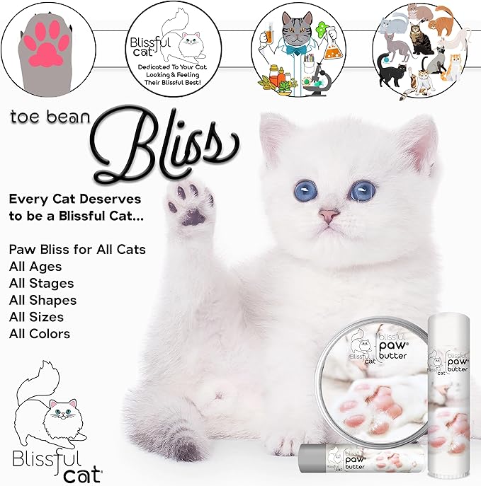The Blissful Cat Paw Butter, Moisturizer for Dry Paw Pads, Softens and Protects Rough Feet, Versatile, Lick-Safe Balm, 0.15 oz.
