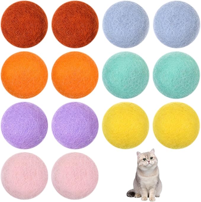 14 PCS Wool Cat Ball Toys, Quiet Play Felt Cat Ball Toys Kitty Kicker Exercise Toy, Fun Colorful Kitty Kitten Toy for Interactive Kitten Balls for Indoor 1.2in