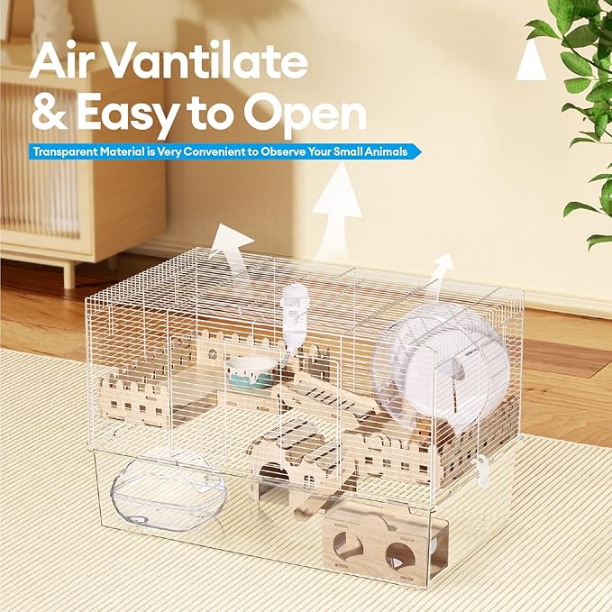 BUCATSTATE Hamster Cage Includes 8 in 1 Accessories, 3-Level Hamster Rat Cage and Habitats for Gerbil, Mice, Syrian Dwarf Hamster (24.4" L x 13.8" W x 16.9" H)