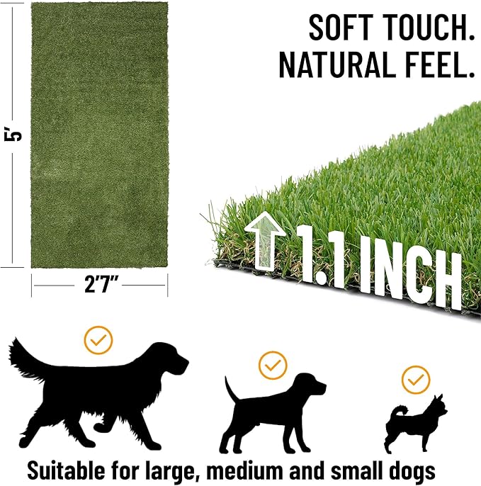 Ottomanson Artificial Grass Puppy Potty Training Pad, 2'7" x 5' Reusable Pee Pad for Small Pets and Dogs