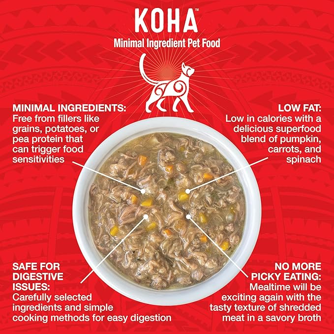 KOHA Pure Shreds Beef Entrée for Cats, Single Meat Wet Cat Food, 2.8oz Cans (Pack of 24)
