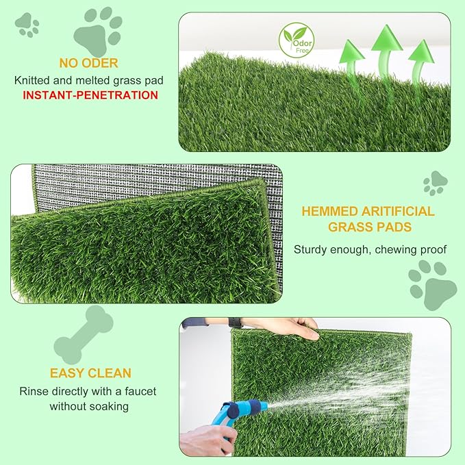 MEEXPAWS Dog Grass Pad with Tray Medium, Artificial Grass Pad for Dog Potty with Tray New Generation Instant-Penetration, Dog Litter Box for Balcony, Dog Potty Grass Hemmed Edge, Disposable Pee Pad