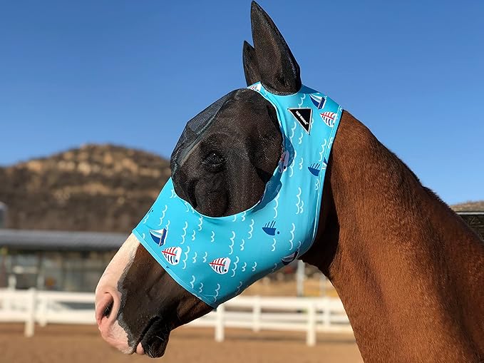 Horse Fly Mask Super Comfort Horse Fly Mask Elasticity Fly Mask with Ears We Only Make Products That Horses Like… (Sky Blue, M)