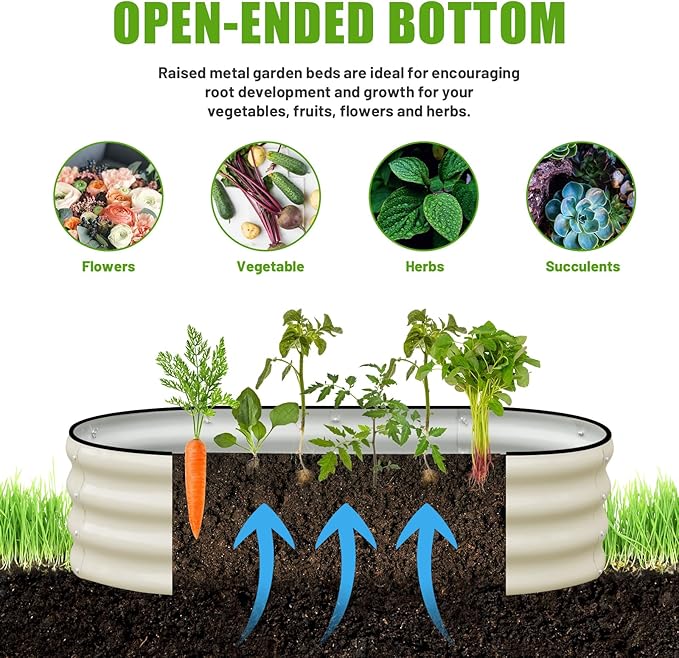 SnugNiture Galvanized Raised Garden Bed Outdoor, 2 Pcs 4x2x1ft Oval Metal Planter Box for Planting Plants Vegetables, White
