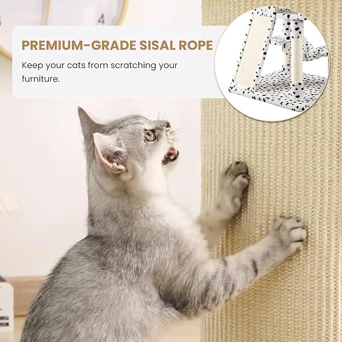 SHA CERLIN 65in Larger Cat Tree Tower Condo for Indoor Kitties/Multi-Level Furniture Activity Center with Wide Base/Cozy Plush Perches/Baskets/Sisal Scratching Posts and Hammock/White & Black Spot